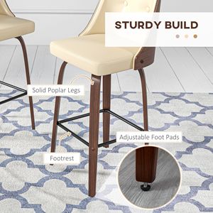 Set di 2 Sgabelli da Bar Girevoli Alti con Schienale Trapuntato in Pelle PU e Poggiapiedi Beige per Cucina - Product Image 5