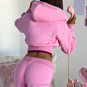 Conjunto de chándal de terciopelo prémium para mujer 2026, rosa bebé, con sudadera corta de terciopelo con cremallera completa y pantalones acampanados de tiro bajo, ropa de descanso HD - Product Image 2