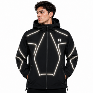 Chaqueta cortavientos de nailon ligera reflectante para hombre, diseño personalizado OEM, proveedor mayorista de chaquetas con capucha. - Product Image 2