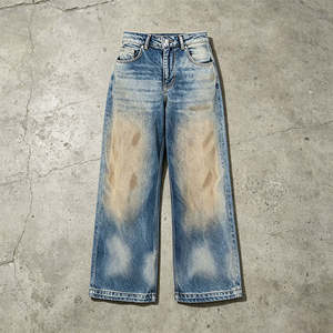 2027 Jeans en denim bleu vintage personnalisables, respirants, séchage rapide, taille mi-haute, coupe droite, broderie décontractée, OEM - Product Image 5