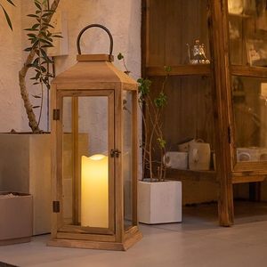 <b>Set</b> of 2 Natural Wood <b>Lantern</b> Candle Holders Decorative Hanging <b>Lanterns</b> Farmhouse Table Centerpiece Home Decor - Product Image 3