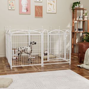 Recinto per Cani in Metallo Resistente da 32 Pollici con 8 Pannelli, Box per Esercizio Interno/Esterno e Recinzione per Cuccioli, Cancelli e Box per Animali Domestici con Porta Facile da Aprire - Product Image 1