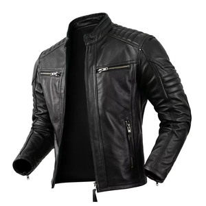 Chaqueta de cuero acolchada vintage OEM para hombre, con cierre de cremallera, tela no tejida, a prueba de viento, forro de algodón, estilo urbano. - Product Image 6