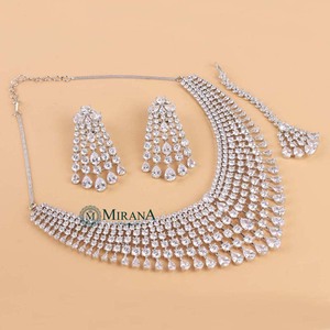 Charlie Bridal Zircon Gold-Plated Designer Necklace & Earring Set - Product Image 3