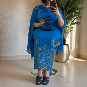 Elegante Toub Sudanés, Tela de Voile 100% Algodón |   Tela para Vestido Africano Bordado con Diseño Floral Tradicional, Ligero y Transpirable - Product Image 3