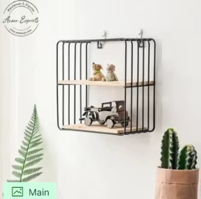 Luxury Hanging <b>Wall</b> <b>Shelf</b> Set Wooden Display <b>Shelves</b> Metal Frame Storage Decor Design Piece - Product Image 5