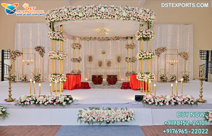 Mandap de mariage contemporain à thème blanc découpé au laser, Mandap moderne, Mandapam classique personnalisé, Décoration de scène de mariage Australie - Product Image 5