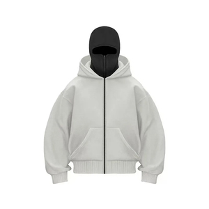 Sweat-shirt à capuche balaclava pour homme en coton lourd 100% personnalisé, coupe oversize, double capuche avec fermeture éclair, épaules tombantes - Product Image 1