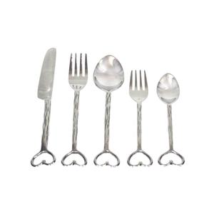 Service de couverts fait à la main en acier inoxydable, couleur argent, manche au Design de cœur, service de table élégant de mariage, 4 pièces - Product Image 2