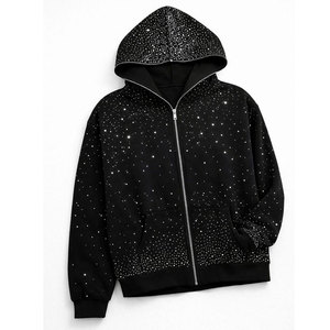 Wholesale Best Quality And Best Price <b>Black</b> Rhinestone <b>Zip</b> <b>Hoodie</b> Sparkly <b>Zip</b>-Up Crystal Studded <b>Hoodie</b> In Unique Style - Product Image 1