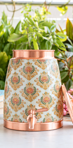 Pure Copper Water <b>Dispenser</b> <b>with</b> Floral Meena Design and <b>Tap</b> Decorative Copper Water Storage Matka <b>with</b> Lid for Home Office - Product Image 4