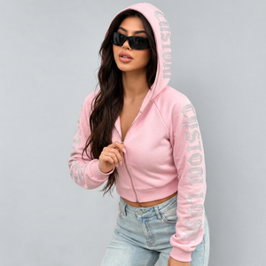 Wholesale embroidered hoodies 350gsm cotton fleece cropped hoodies with tonal <b>stitching</b> for boutique labels - Product Image 3