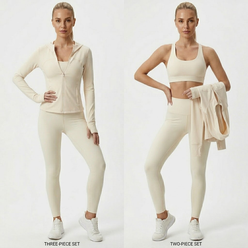 Compression Leggings Bra & Lightweight Hoodie 3 Piece Set Women's Yoga Fitness 3 Piece Set Zipper Hoodie Set