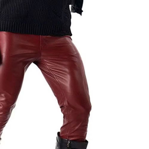 Pantalon moto en cuir marron pour homme, taille haute, avec lacets latéraux et poches cargo, style motard, pour l'automne - Product Image 5