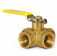 Válvula de bola de latón de 3 vías con puerto en L, 600 WOG, rosca BSP de 1/2 pulgada, control manual de agua para alta temperatura, OEM personalizable
