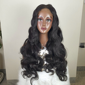 Lace Front <b>Wig</b> Vietnam Virgin Hair Natural <b>Black</b> Long Wavy Baby Hair HD for Lace Transparent Lace Bleach Knots Average Size - Product Image 3