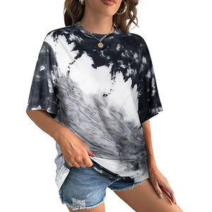 T-shirt en coton ample pour femme, manches courtes, col rond, respirant, séchage rapide, couleur unie, motif lettres, pour tous les jours - Product Image 5