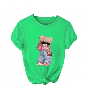 <b>Cute</b> <b>Bear</b> Cartoon Print Women's Casual Loose Fit White T-Shirt Crew Neck Short Sleeve Spring Summer Cotton Jersey Top - Product Image 6