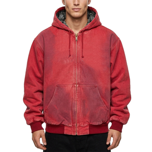 Chaqueta de trabajo de lona de pato gruesa personalizada para hombre, estilo vintage, tipo bomber, con logo bordado, corte holgado, con cremallera y capucha. - Product Image 6