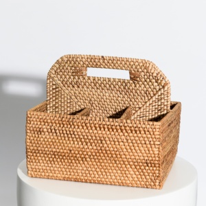 Cheap price rattan cutlery holder <b>tabletop</b> drawer organizers utensil caddy container with handle - Product Image 1