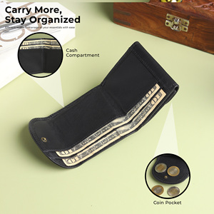 WRIZA Genuine Leather <b>Wallet</b> for Men | Textured Black Compact Open Closure <b>RFID</b> <b>Blocking</b> Purse with Card Slots & Coin Pocket - Product Image 3