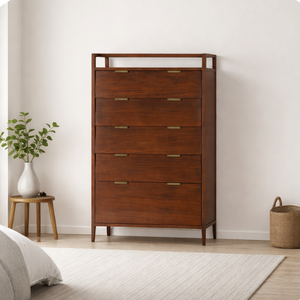 Elegante Cómoda Alta de Madera con Cinco Cajones, Mueble de Almacenamiento para Dormitorio, Estilo de Madera Sólida, Fabricante OEM ODM - Product Image 5