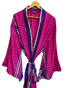 Robe en soie longue jusqu'aux chevilles, robe multicolores, robe de nuit, robe indienne vintage en soie recyclée, kimono en sari - Product Image 1