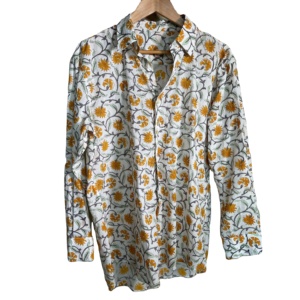 Camisa Casual Unisex 100% Algodón Estampada a Mano con Botón Único, Patrón Floral, Cuello Mao, Manga Corta, Popelina Tejida, Verano - Product Image 1