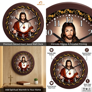 Jesus Christ Personalized Wall <b>Clock</b> Religious Christian Home Decor <b>Silent</b> Quartz Customized Color Gift Box Packaging for Easter - Product Image 2