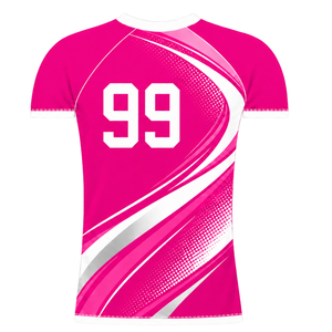 เสื้อเบสเลเยอร์แขนสั้นสีชมพูร้อนสีขาว คอกลม ลายคลื่น สำหรับฝึกซ้อมกีฬา ออกกำลังกาย กระชับกล้ามเนื้อ - Product Image 2