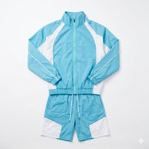 Ensemble d'entraînement coupe-vent léger de haute qualité, veste et short respirants à blocs de couleurs, tenue de sport unisexe - Product Image 1