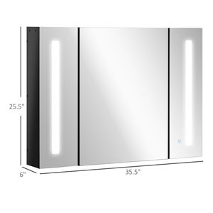 Armadietto a Specchio LED Nero Lucido 35.5" L x 25.5" H da Parete con 3 Armadietti e Ricarica USB - Product Image 3
