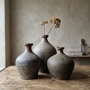 Pot de rangement vintage Nong Phai en poterie artisanale, récipient rustique en terre cuite, décoration intérieure pour cuisine et jardin de style ferme - Product Image 3