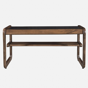 Table basse moderne à deux niveaux pour salon, en bois de manguier massif avec plateau en verre combiné, bords légèrement courbés, finition Tubbag - Product Image 3