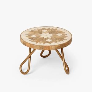 Support à gâteau en bois rond, présentoir à desserts, motif géométrique, pieds en métal, adapté pour les fêtes, les mariages, les pâtisseries, les cafés, les restaurants - Product Image 2