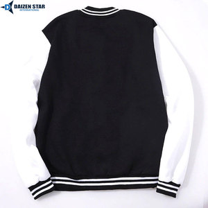Men's Varsity Jacket Black White Sleeve Patchwork Print Preppy Style Autumn Wear Polyester Material - Product Image 4