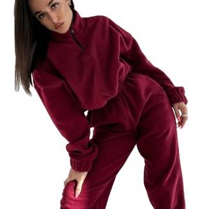 Costume polaire écologique pour femmes à la mode sweat-shirt ample à manches longues pantalon taille haute ensemble de survêtement chaud 2 pièces - Product Image 1