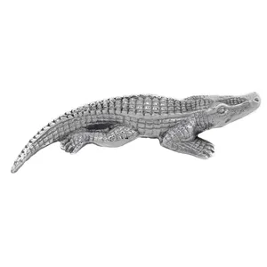 Figura de Cocodrilo de Aleación de Zinc Plateada en Plata, Escultura de Animal de Metal Fundido, Adorno Decorativo, Arte Coleccionable - Product Image 3