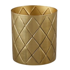 Modern Brass Tabletop Vase Handmade Decorative Planter Geometric Diamond Pattern Minimalist Design - Product Image 1