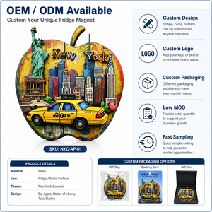 Magnete per Frigorifero Souvenir di NYC Personalizzato, 3D in Resina, Big Apple, Statua della Libertà, Taxi, Skyline, Decorazione all'Ingrosso - Product Image 2