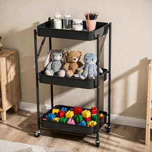 Carrito de Almacenamiento Metálico de Tres Niveles con Ruedas para Organizar Juguetes en la Sala de Estar, Diseño Moderno Rectangular - Product Image 1