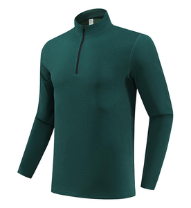 เสื้อเชิ้ตแขนยาวผู้ชายสีดำแบบซิปครึ่งตัว ทรงสปอร์ต แห้งเร็ว ผลิตจากผ้าโพลีเอสเตอร์ถัก - Product Image 4