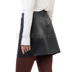 Nouvelle arrivée, jupe élégante en cuir, motif diamant en relief, jupe courte sexy en peau de mouton, style A-line, pour filles et femmes - Product Image 3