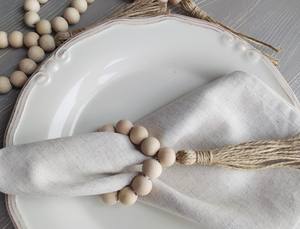 Anillo para Servilletas de Madera con Cuentas y Borlas de Yute, Anillo para Servilletas de Madera con Cuentas, Anillo para Servilletas Estilo Boho - Product Image 3