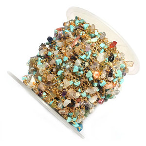 Natural Multi Gemstone Chip <b>Beaded</b> Chain Gold Wire Wrapped Handmade Boho Jewelry Supply - Product Image 2