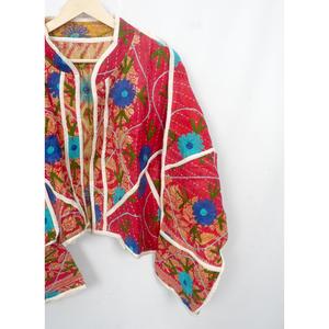 Handmade Indian Kantha Reversible <b>Jacket</b> for Women Boho Patchwork Winter Wear Robe Dress with Letter <b>Pattern</b> - Product Image 3