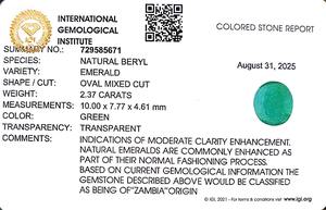 มรกตสีเขียวรูปไข่ 2.37 กะรัต จากแซมเบีย พลอยหลวม - Product Image 6