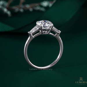 Lab Grown Round Diamond Anniversary <b>Ring</b>, Side Tapered Baguette Three Stone <b>Ring</b>, Solid Gold Band <b>Secure</b> in Four Prong Set <b>Ring</b> - Product Image 4