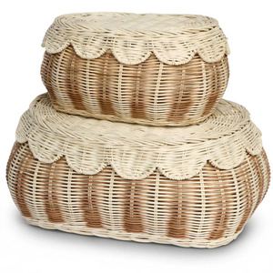 Handwoven Rattan <b>Storage</b> <b>Basket</b> with Lid Set Eco Friendly <b>Wicker</b> Organizer Box for Home Decor Wholesale OEM Manufacturer Export - Product Image 1