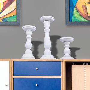 Juego de candelabros de madera de mango más vendidos, 3 soportes de madera blanca para decoración de centro de mesa de granja para decoración del hogar - Product Image 5